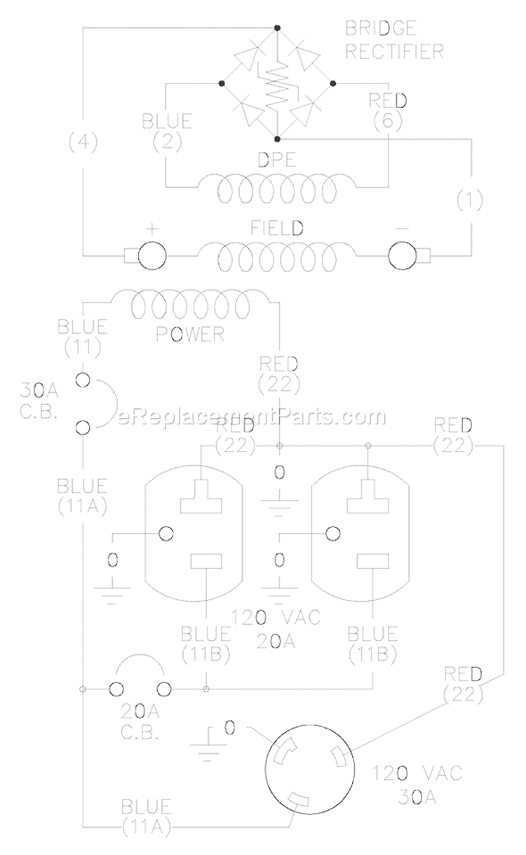 Page E Diagram and Parts List for 1653-4  Briggs and Stratton Generator